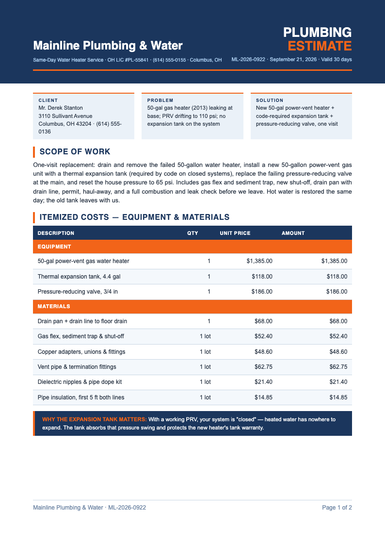 Service blue orange plumbing estimate
